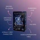 Der Text beschreibt Themen wie "Enemies to Lovers", "Forbidden Love" und "Arranged Marriage" um das Buch "King of Ravens".