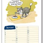 In einer Illustration steht eine Katze vor einem Napf. Sie denkt: "Trockenfutter?! Pfui Spinne!! 'Dry January' kannste alleine machen..."