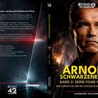 Buchcover mit Text über Arnold Schwarzeneggers Filme 1988-1996. Halbes Porträt von ihm, Hintergrund mit Stadt und Terminator.