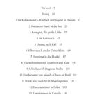 Inhalt: Vorwort 7, Prolog 10, Kapitel 1-13 mit Titeln und Seitenzahlen, beginnend mit "Im Kohlenkeller" bis "Kaventsmann in Kanada".