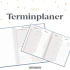 „2027 Terminplaner“ steht oben. Geöffnet mit Monatsübersicht Januar bis April. Goldene Punkte im Hintergrund.
