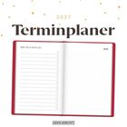 2027 Terminplaner. Links: "To Do: Mach ich, nur nicht heute!" Rechts: "Notizen". Rotes Hardcover, offenes Layout.
