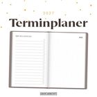 2027 Terminplaner. Links To-do-Liste, rechts Notizenbereich. Punktemuster und Checkboxen. Oben goldene Punkte.