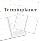 „2027 Terminplaner“ in stilvoller Schrift, darunter ein offener, minimalistischer Planer mit To-Do-Liste und Notizbereich.
