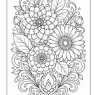 Eine komplexe Illustration mit großen Blumen, Blättern und geschwungenen Details. Kein Text vorhanden.