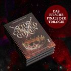 "Das epische Finale der Trilogie." Ein Buch mit Krone und Schwertern auf rotem, geheimnisvollem Hintergrund.