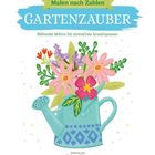 Links: Eine Schubkarre voller bunter Blumen. Rechts: Eine Malvorlage der gleichen Schubkarre mit nummerierten Bereichen.