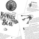 Der zentrale Text lautet "Königsblau" von Julia Zießchang. Es sind Schlüsseldesigns und dekorative Schriftzüge zu sehen.