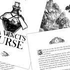 "KATHARINA SOMMER", "VINCI'S CURSE", ich bin wie ein Glas. Illustration eines Flakons mit Totenkopf und Schriftstücken.