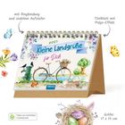 Kalender mit Ringbindung, "2021 Kleine Landgrüße für Dich". Illustration: Fahrrad, Blumen, Tiere. Größe: 17 x 14 cm.