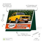 DDR Fahrzeuge Wochenkalender 2027. Gelbes Auto, Ringbindung, stabiler Aufsteller, 17x14 cm. Papier nachhaltig.