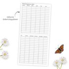 "Geburtstagsplaner 2027", "inklusive Geburtstagsplaner". Eine Tabelle mit Monatsübersicht, Gänseblümchen und ein Schmetterling.