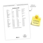 Text: "Schulferien 2027" und "Schöne Ferien!". Kalender-Seite mit Ferienzeiten. Zeichnung von Sonne und Notiz.