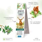 „Heimische Tierwelt 2027“, „12 herausnehmbare Lesezeichen“, Illustration mit Hirsch. Größe 4,5 x 20 cm.