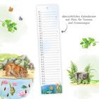 Übersichtliches Kalendarium mit Platz für Termine, Illustration eines Luchses an einem Teich mit Blumen und Fröschen.