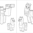 Vier Klötzchen-Lamas aus Minecraft in verschiedenen Größen und Positionen in einer schwarz-weißen Illustration.