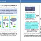 Text beschreibt Solarmodule und Leistung bei unterschiedlichen Lichtverhältnissen. Abbildungen zeigen Solarzellen-Anordnungen.