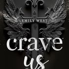 "Emily West Crave Us" steht auf einer kunstvollen Darstellung eines Kreuzes mit Flügeln und glitzernden Details.
