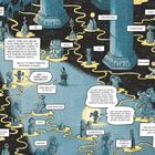 Texte: "Willkommen im Saal der Mythen & Epen!", "Edda", "Odyssee", "Ilias", "Jona und der Wal" in einer farbenfrohen Illustration mit mythologischen Szenen und Figuren.