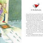 Seite 19: „3. Die Nachtwache“. Zwei Kinder schauen aus einer Tür, draußen sieht man Fußspuren im Schnee und eine schwarze Katze.