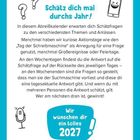"Schätz dich mal durchs Jahr! Wir wünschen dir ein tolles 2027." Illustration mit Fragezeichen, Handy und Mikrofon.