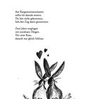Titel: Nach 300 Runden. Gedicht: Am Kaugummiautomaten... Illustration: Zwei Hasen sitzen nebeneinander, Herzen darüber.