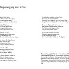 "Waldspaziergang im Herbst". Ein Gedicht über die Herbststimmung und Einsamkeit, darunter eine kurze Autorbiografie. Seitenzahlen: 16, 17.