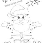 "Ho ho ho! Verbinde von Punkt zu Punkt!" zeigt eine Punkt-zu-Punkt-Zeichnung von Weihnachtsmann und zwei Mäusen.