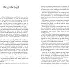 "Die große Jagd" ist der Titel. Es handelt sich um den Text eines Romans oder einer Erzählung, der auf zwei Seiten verteilt ist.