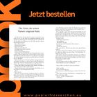 "Jetzt bestellen" und "www.papierfresserchen.eu" sind hervorgehoben. Zwei Buchseiten mit dem Titel "Der Geist, der seinen Namen vergessen hatte".