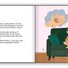 Text: „Ach, wie schön wäre ein großer Diamantring“, schwärmt Mama. Illustration: Frau und Kind sitzen auf einem Sofa.