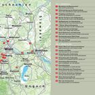 Teil 1: Wienerwald, Bsp. 1. Bismberg und Stammersdorf. Karte zeigt Region um Wien, markierte Routen, viele Details zu Flüssen.