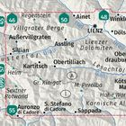 Kartenabschnitte mit Nummern und Ortsnamen: Lienz, Sillian, Kötschach-Mauthen. Berge und Flüsse sind eingezeichnet.