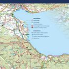 Kompass-Karte des Mondsees. Details wie Wanderwege, Fahrradwege und Orientierungspunkte sind markiert. 