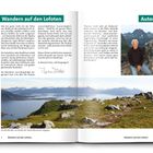 "Wandern auf den Lofoten" in grünem Kasten. Rechts Bild eines älteren Mannes vor Bergen. Darunter Landschaftsfoto.