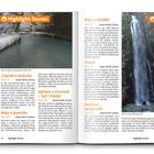 "Highlight-Touren" oben links. Texte über Touren rund um Lliqenit, Maja e Korabit, Tiranë. Bilder einer Schlucht und eines Wasserfalls.