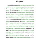 "Chapter I" liest man oben. Der Text beschreibt Mr. Jones, der betrunken ist und auf der Farm agiert. Am Ende schnarcht Mrs. Jones. 