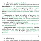 "Historia 1" und "La toalla perfecta" sind die Titel. Spanischer Text mit deutscher Übersetzung in Grün.