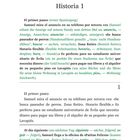 Pagina 11 zeigt "Historia 1" mit Text über Samuel, der nach einem Job als Hundesitter sucht. Es gibt zweisprachige Erklärungen.