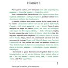 Histoire 1. Französischer und deutscher Text über eine Familie beim Abendessen, Wörter haben Übersetzungen. Seitenzahl 11.