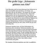 1 Die große Lüge: „Schmerzen gehören zum Alter“  
Text über das Missverständnis, dass Schmerzen im Alter unvermeidbar sind.