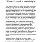 Kapitelüberschrift: "Warum Prävention so wichtig ist". Text über die Wichtigkeit von Prävention bei Kindesmissbrauch.