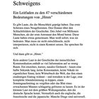 Kapitelüberschrift: "Kapitel 1: Die Anatomie des Schweigens" und "Ein Leitfaden zu den 47 verschiedenen Bedeutungen von 'Hmm'". Fließtext beschreibt Laute der Menschheit, insbesondere "Hmm".