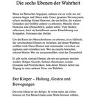 Überschrift: "Die sechs Ebenen der Wahrheit". Der Text erklärt, wie Körpersprache, Gesicht, Stimme und Emotionen Hinweise geben.