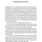 Titel: Selbstverrat tut weh. Text zu Augenkontakt und Selbstvertrauen, Herausforderungen im Zuhören und persönliche Erkenntnisse.