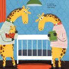 Text: "It's nighttime and Baby Giraffe is fast asleep." Illustration: Zwei erwachsene Giraffen und ein Baby im Kinderzimmer.