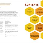 Texte: Inhaltsverzeichnis mit Kapiteln wie "Why Bees?", "What Am I Getting Into?", "Bee Life 101". Layout: Wabenstruktur.