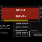 In der Mitte steht "SPEED 589MPH" auf rotem Hintergrund, umgeben von Code und Server-Informationen.