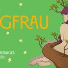 "JUNGFRAU. 40 magische Messages von den Sternen." Illustration einer Frau mit lila Haaren und Baumranken auf grünem Hintergrund.