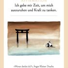 HERBST. AFFIRMATION: Ich gebe mir Zeit, um mich auszuruhen und Kraft zu tanken. Illustration mit Panda und Torii im Wasser.